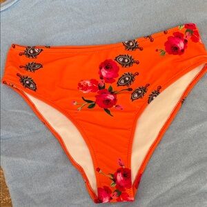 Orange Floral High-Cut Bikini Bottom